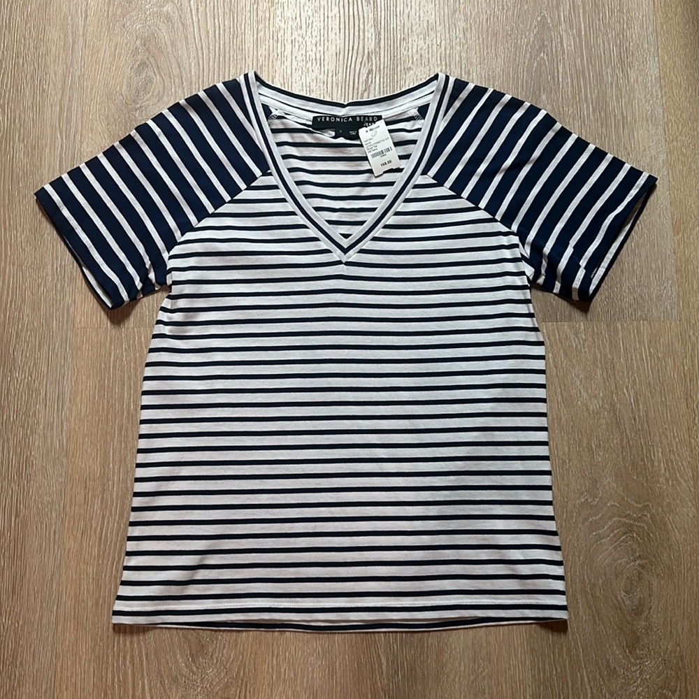 NWT Veronica Beard Jeans Navy Stripe V-Neck Top
